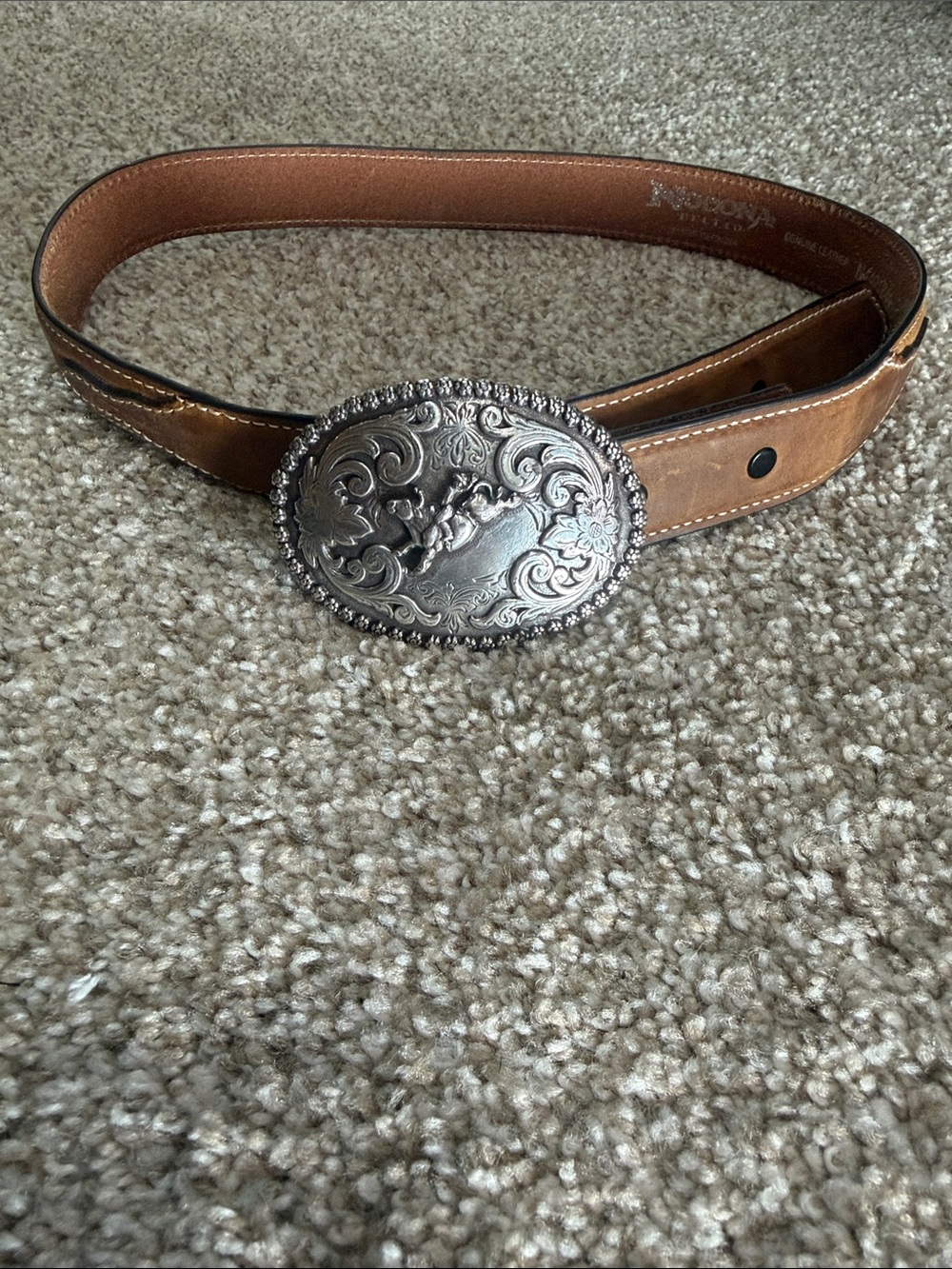 Nocona Brown Kids Leather Belt with Silver Tooled Buckle